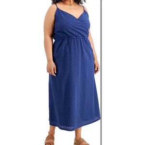 Style & Co Women's Sleeveless Eyelet Midi Dress Plus Blue Size OX 12